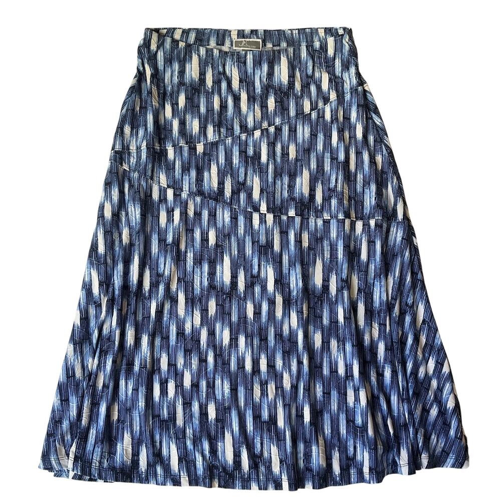JM Collection Women Midi Skirt PETITE MEDIUM Blue Geometric Stretch A-line
